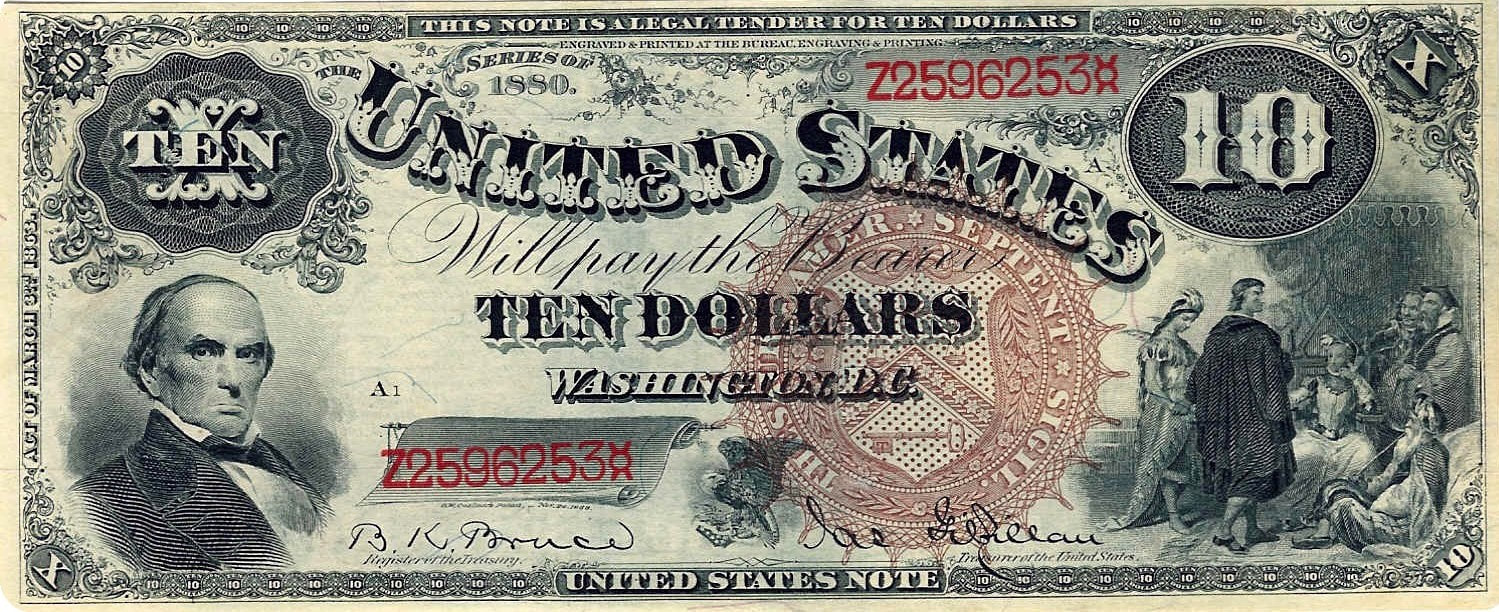 Series 1880 $10 Legal Tender Note.  Crisp Uncirculated (Friedberg #101)